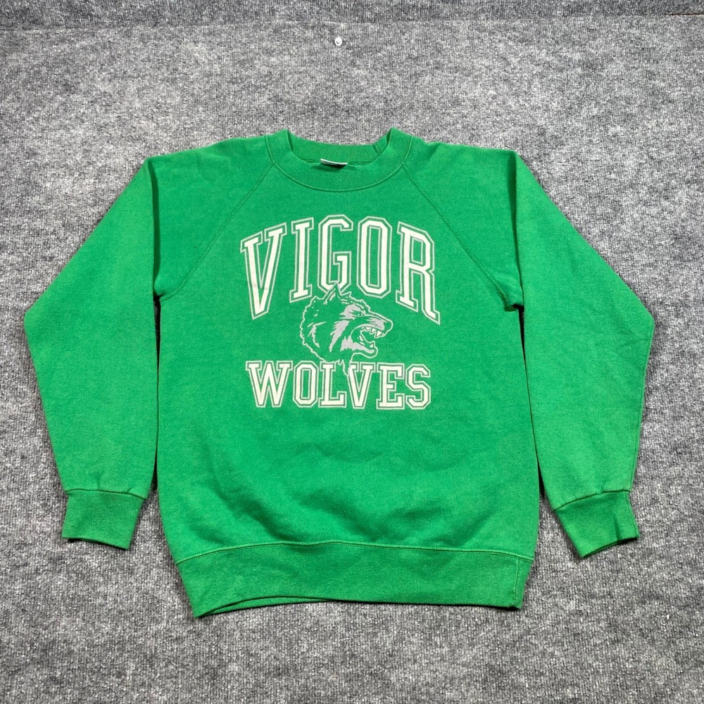 Vintage Santee Sweats Vigor Wolves Green Crewneck Sweatshirt Mens Large USA Made
